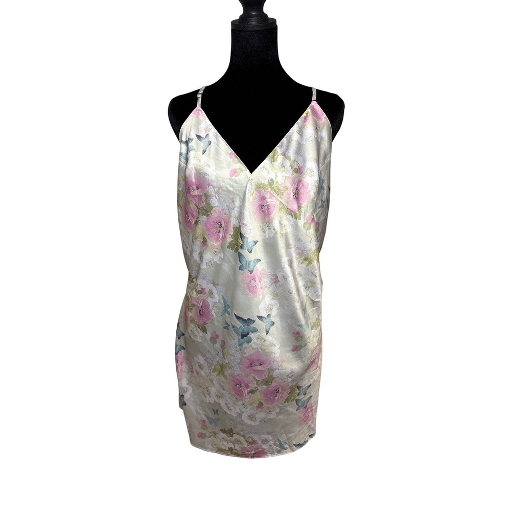 Victoria's Secret Satin Open-Back Slip Dress Floral Butterfly Pink XL NEW